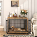 ZUN Furniture Dog Cage Crate with Double Doors, Rustic Brown, 38.58'' W x 25.2'' D x 27.17'' H W116291738