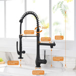 ZUN Commercial Kitchen Faucet Pull Down Sprayer Black and Nickel,Single Handle Kitchen Sink Faucet W1932126999