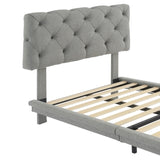 ZUN Twin Size Upholstered Bed with Light Stripe, Floating Platform Bed, Linen Fabric,Gray WF315909AAE