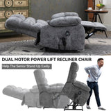 ZUN Lift Recliner Chair Heat Massage Dual Motor Infinite Position Up to 350 LBS Large Electric Power W1803P151610