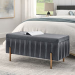 ZUN Elegant Upholstered Velvet Storage Bench with Cedar Wood Veneer, Large Storage Ottoman with W487109969