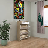 ZUN White +Oak Color shoe cabinet with 3 doors 2 drawers,PVC door with shape ,large space for storage W1320110988