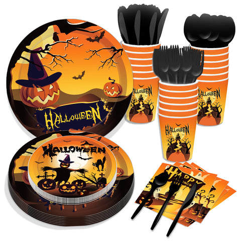 ZUN Halloween Pumpkin Paper Plates Party Plates and Napkins Birthday Disposable Tableware Party Supplie 28423453