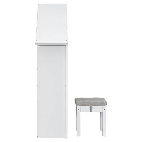 ZUN House-Shaped Kids Desk with a cushion stool,House-Style Desk and Stool Set,White W50489970