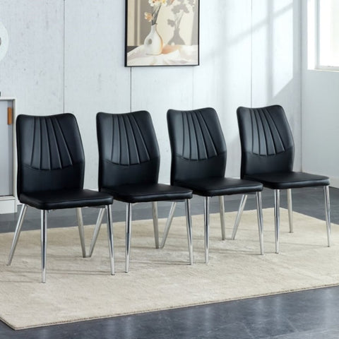 ZUN Four black dining chairs. Modern chairs from the Middle Ages. Made of PU material cushion and silver W1151135495