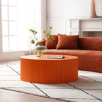 ZUN Stylish Round MDF Coffee Table with Handcraft Relief Design φ35.43inch, Bright Orange W87676998