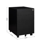 ZUN Metal 3 Drawer File Cabinet, Rolling File Cabinet with Lock Under Desk, Small Black Filing Cabinets 88329536