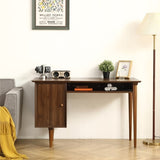 ZUN Small Desk with 47.24 Inch, Modern Walnut Finish, Solid Wood Legs - Suitable for Home and Office Use W1581115568