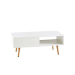 ZUN Rattan Coffee table, sliding door for storage, solid wood legs, Modern table for living room W2181P154403