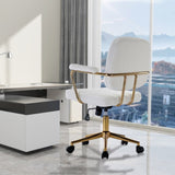 ZUN Teddy Velvet Makeup Office Desk Chair Bling Desk,Cute Vanity Chair with Side Arms and Wheels W1733110165