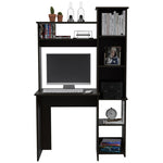 ZUN Marston 6-Shelf Writing Desk with Built-in Bookcase Black Wengue B06280294