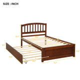 ZUN Twin size Platform Bed Wood Bed Frame with Trundle, Walnut WF194302AAD