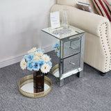 ZUN Mirror Two Drawer Bedside Table Silver 23069824