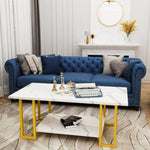 ZUN Faux Marble Top Rectangular Coffee Table with Gold Metal Frame, 40 Inch, White and Gold W36852483