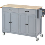 ZUN Kitchen Island Cart with Solid Wood Top and Locking Wheels,54.3 Inch Width,4 Door Cabinet and Two WF286911AAG