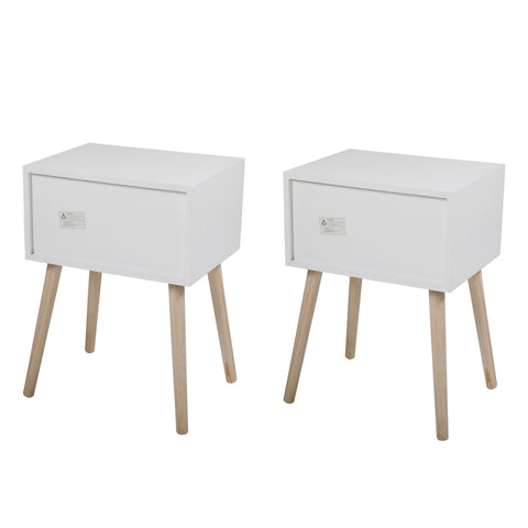 ZUN Set of 2 Double Drawer Wooden Handle Bedside Table - white W2181P156717