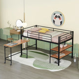 ZUN Twin Size Metal Loft Bed with Desk and Shelves,Black MF292498AAB