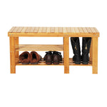 ZUN 90cm Strip Pattern Tiers Bamboo Stool Shoe Rack with Boots Compartment Wood Color 60137286