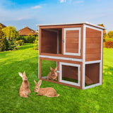 ZUN 2-Tier Wood Rabbit Hutch, Outdoor Bunny Cage for Small Animals, Wooden Enclosure for Multiple Pets, W2181P151894