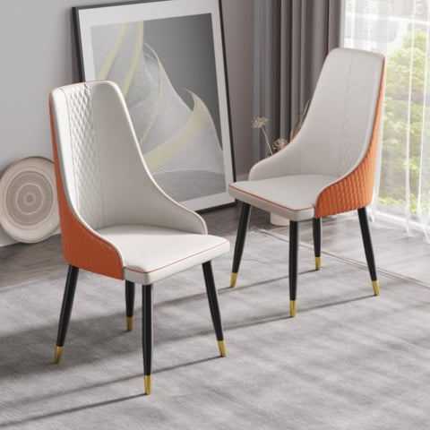 ZUN Modern dining chair PU leather metal legs-white+orange-2pcs/ctn W153567965