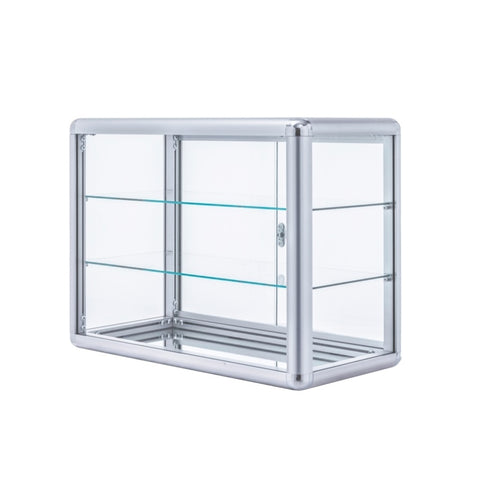 ZUN Tempered Glass Counter Top Display Showcase with Sliding Glass Door and Lock,Standard Aluminum W2221139482