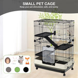 ZUN 4-Tier 32"Small Animal Metal Cage Height Adjustable with Lockable Casters Grilles Pull-out Tray for 53875805