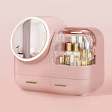 ZUN Joybos® Makeup Storage Organizer Box with Led Lighted Mirror Pink 16730165