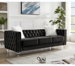 ZUN Black, Three-seater Sofa, Velvet Crystal Buckle Upholstery Sofa, Crystal Feet, Removable Cushion, 70232519