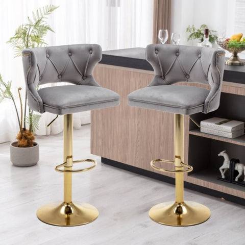 ZUN Bar Stools With Back and Footrest Counter Height Dining Chairs-Velvet Grey-2PCS/SET W67663275