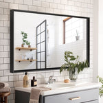 ZUN 36x24inch Black Rectangular Bathroom Mirror Square Angle Metal Frame Mounted Hanging Plates W2091127006
