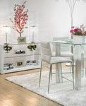 ZUN White Color Leatherette 2pcs Counter Dining Chairs Chrome Metal Legs Dining Room Counter B011136661
