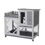 ZUN Large Rabbit Hutch, Wooden Bunny Cage with Casters, Fence, Trays, Water Bottle, Indoor and Outdoor W2181P146764
