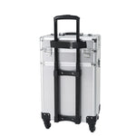 ZUN 4-in-1 Draw-bar Style Interchangeable Aluminum Rolling Makeup Case Silver 59019860