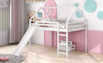 ZUN Full Size Loft Bed with Slide, House Bed with Slide,White WF286244AAK