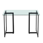 ZUN 47'' Iron Dining Table with Tempered Glass Top, Clear & Black W131472868