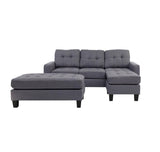 ZUN Blue Grey Polyfiber Linen Like Fabric 3pcs Reversible Sectional Sofa Chaise w Ottoman Chaise Tufted B011P156643