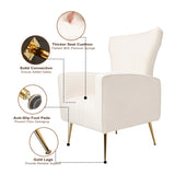 ZUN Velvet Accent Chair, Wingback Arm Chair with Gold Legs, Upholstered Single Sofa for Living Room MR-AC205-WHITE