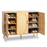 ZUN Modern Rattan Shoe Storage Cabinet with 3 Doors and Adjustable Shelves, Accent Cabinet for Living 22364309