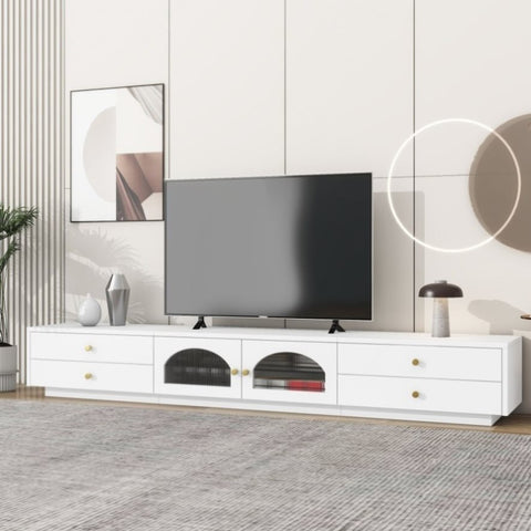 ZUN ON-TREND Luxurious TV Stand with Fluted Glass Doors, Elegant and Functional Media Console for TVs Up WF311903AAK