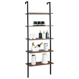 ZUN Industrial Wall Mounted Bookcase 5-Tier Open Ladder Shelf Bookshelf with Metal Frame, 23.6" L x 18960257