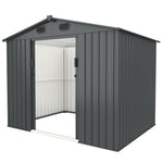 ZUN Outdoor Storage Shed, 8' X 6' Galvanized Steel Garden Shed with 4 Vents & Double Sliding Door, W1895109581