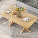 ZUN TREXM Retro Style Table 71'' Wooden Rectangular Table with Curved Design Legs WF306388AAD