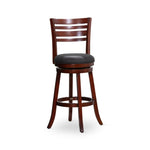 ZUN 30" Bar Height Slat Back Swivel Stool, Cherry Finish, Charcoal Fabric Seat B04660687