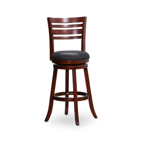 ZUN 30" Bar Height Slat Back Swivel Stool, Cherry Finish, Charcoal Fabric Seat B04660687