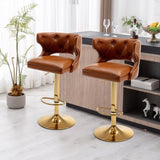 ZUN Bar Stools With Back and Footrest Counter Height Dining Chairs -Leather Brown-2PCS/SET W67663273