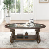 ZUN Coffee Table with Glass Table Top and Powder Coat Finish Metal Legs,Dark Brown W48757562