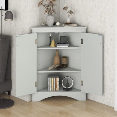 ZUN Grey Triangle Bathroom Storage Cabinet with Adjustable Shelves, Freestanding Floor Cabinet for Home WF291467AAE