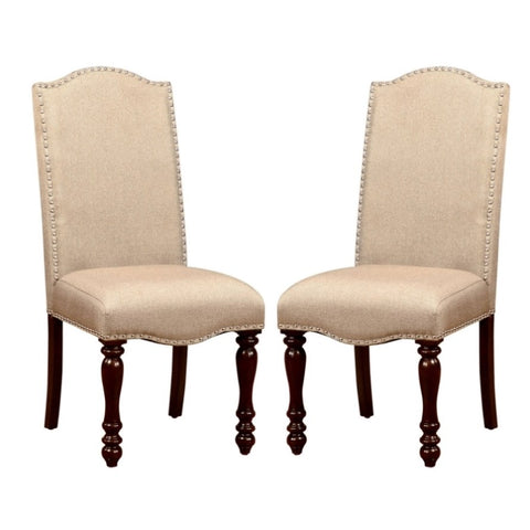 ZUN Set of 2 Fabric Upholstered Dining Chairs in Antique Cherry and Beige B016P156229