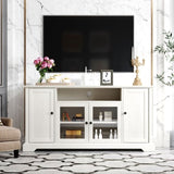 ZUN U-Can TV Stand for TV up to 65in with 2 Tempered Glass Doors Adjustable Panels Open Style Cabinet, WF287841AAK