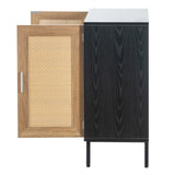 ZUN Black Rattan Cabinet with Storage, Sideboard Storage Cabinet with 2 Rattan Decorated Doors Fixed W1908119457